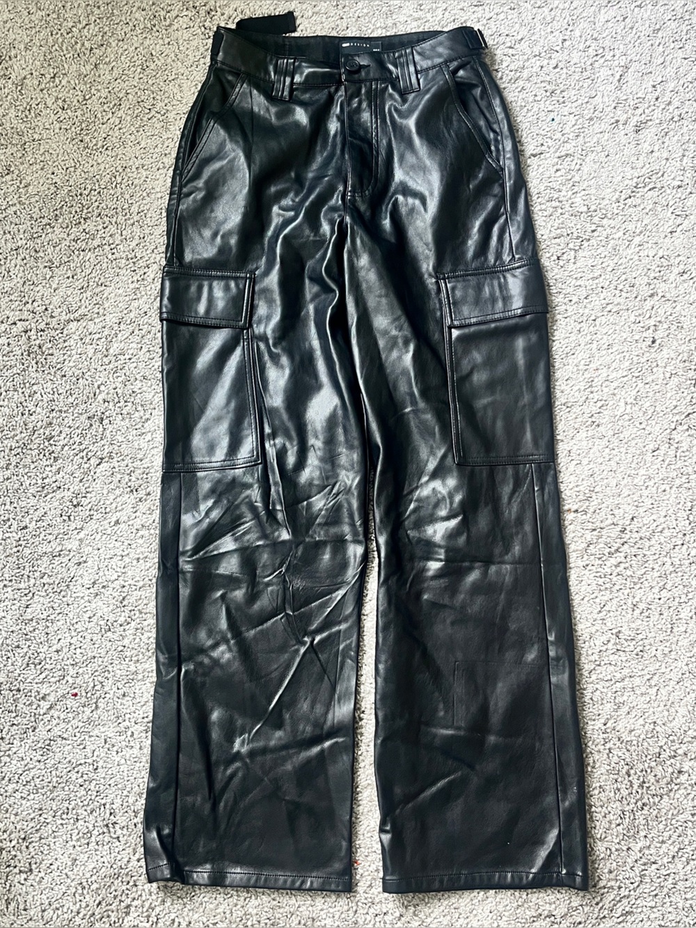 ASOS Design‎ Black Faux Leather Cargo Pants Size 6 Moto Utility Straight Leg